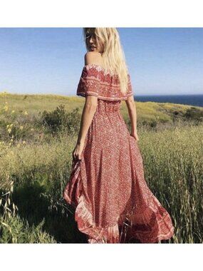 Nightcap Clothing Samba Gown Size 3 L Large Red Pink Sunrise Paisley Maxi Dress
